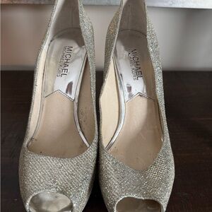 Michael Kors Glittering Silver Peep Toe Heels